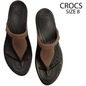 CROCS Rio Flip Flops Comfy T-Strap Thongs Brown 8